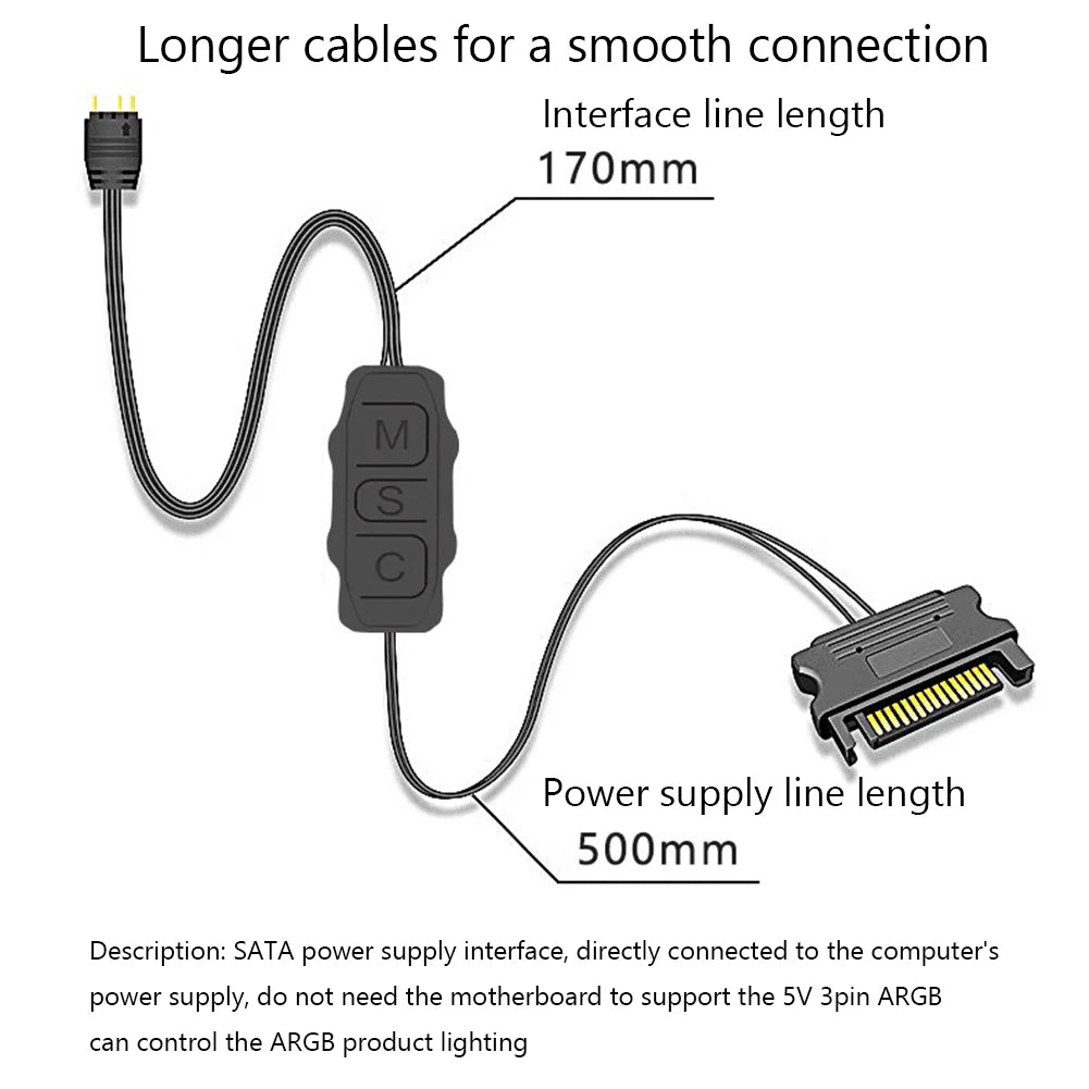 COOLMOON AR-1 Upgraded RGB Controller Cable 5V 3 Pin 3pin to SATA ARGB Controller HUB Adapter for PC Fan Cooling Fan Light Strip
