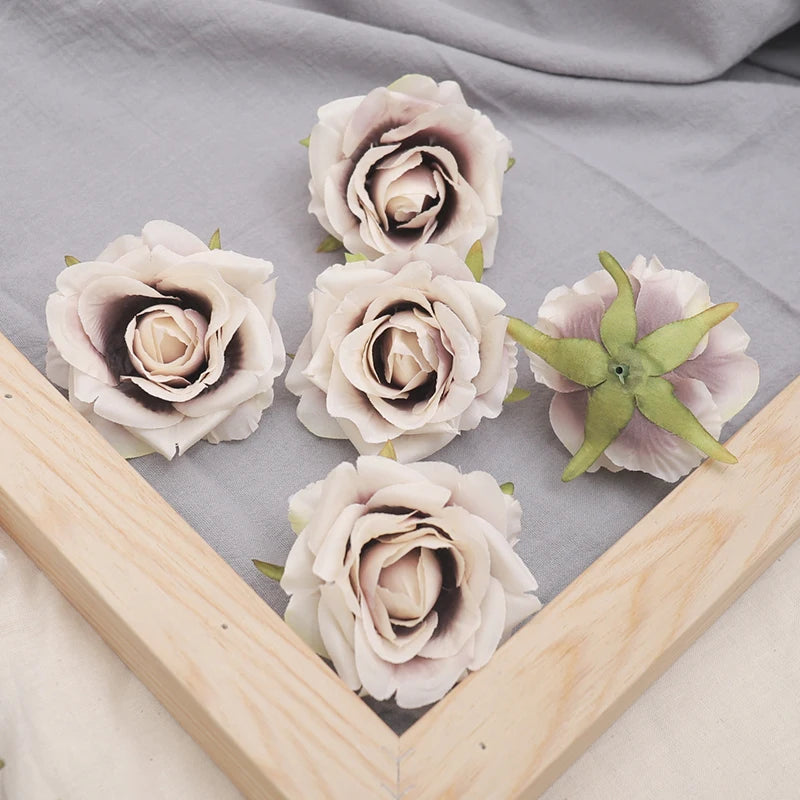 10pcs 7-8cm White Silk Rose Artificial Flower Heads Decorative Scrapbooking Home Wedding Christmas Decoration Fake Rose Flowers