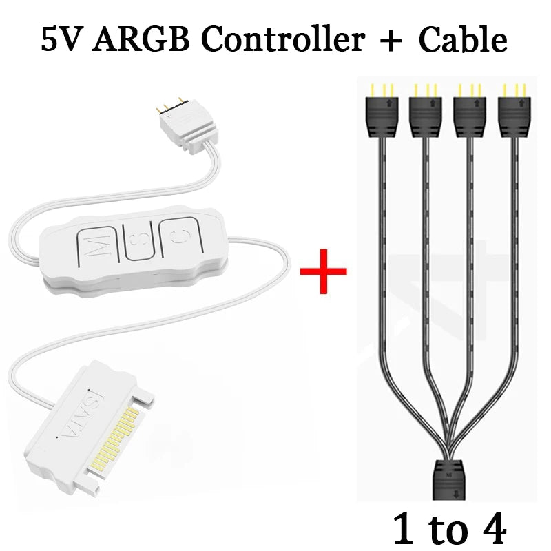 COOLMOON AR-1 Upgraded RGB Controller Cable 5V 3 Pin 3pin to SATA ARGB Controller HUB Adapter for PC Fan Cooling Fan Light Strip