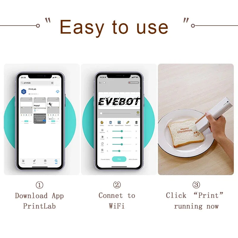 Portable Food Inkjet Printer EVEBOT Printpen Buletooth Wireless Handheld HD Printing Coffee Beer Bread for Cofe Hotel Restaurant