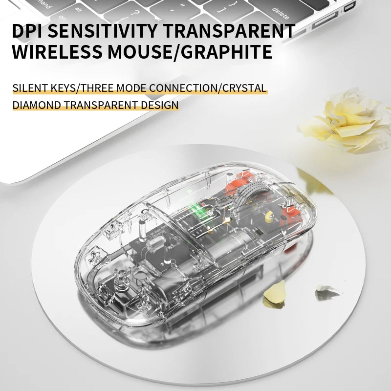Xiaomi 2400DPI Bluetooth Wireless Mouse Full Transparent Cool Silent Dual Mode 2.4G500Ah Rechargeable Ergonomic Universal