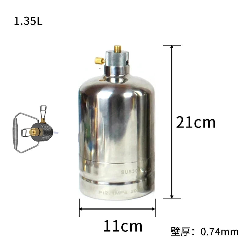 Outdoor Camping Stainless Steel Gas Bottle Inflatable Circulating Gas Tank Refill Adapter Portable Gas Stove Picnic Camping Fuel