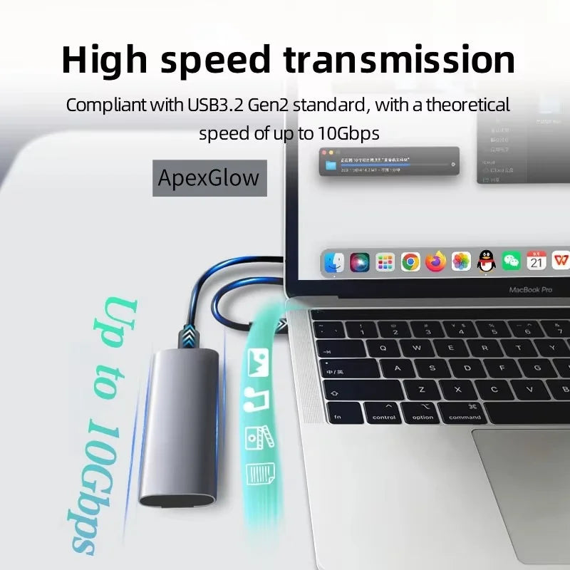 M2 SSD Case NVMe SATA Dual Protocol 10Gbps M.2 to USB Type C 3.2 Gen 2 Portable SATA NVMe External Enclosure SSD Box