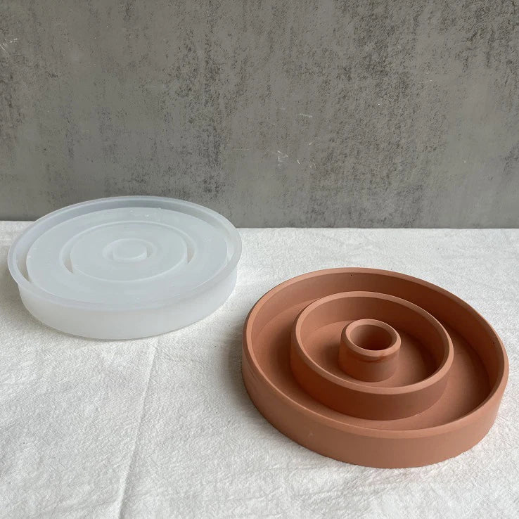 Concrete Round Candlestick Siliocne Mold DIY Handmade Plaster Epoxy Resin Candle Holder Tray Molds Home Crafts Decoration