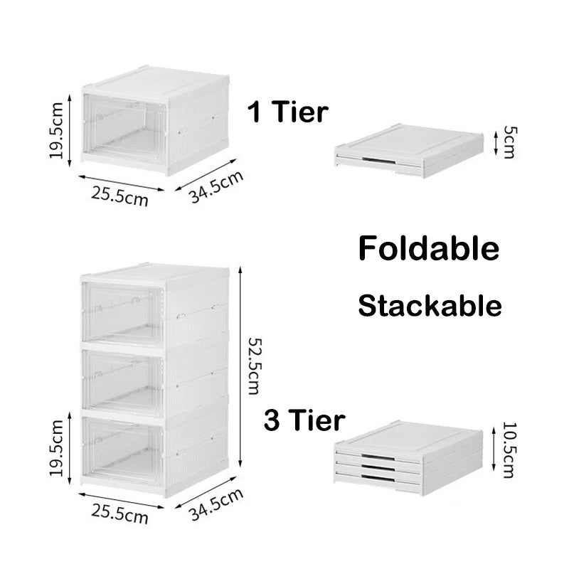 Tier Stackable Foldable Transparent Sneaker Container Storage