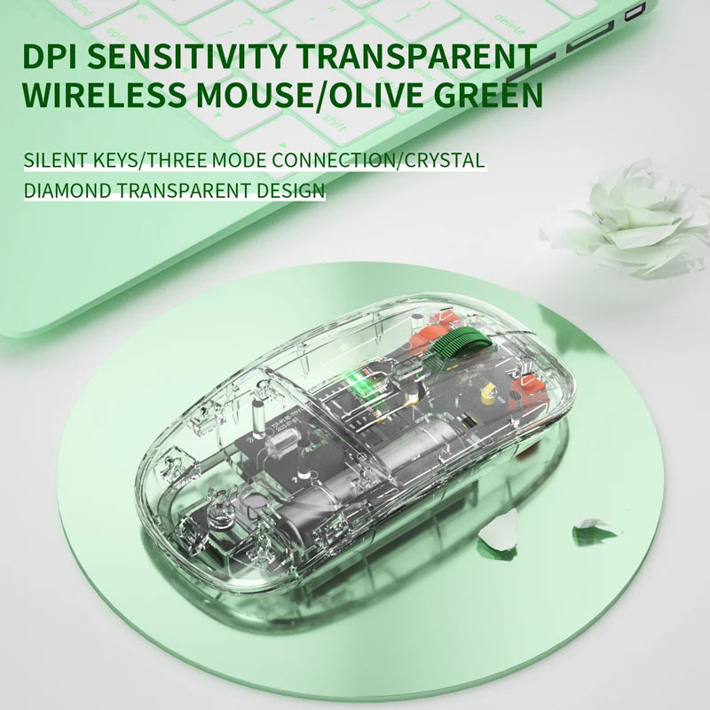 Xiaomi 2400DPI Bluetooth Wireless Mouse Full Transparent Cool Silent Dual Mode 2.4G500Ah Rechargeable Ergonomic Universal