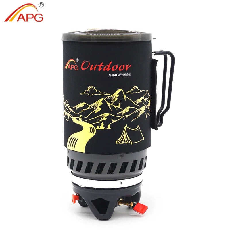 APG Portable 1400ml Cooking System Outdoor Hiking Camping Stove Heat Exchanger Pot Propane Gas Burners