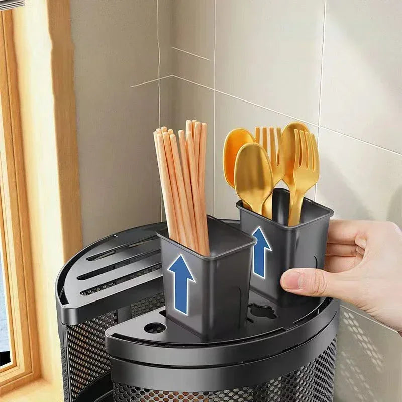 Rotatable Kitchen Shelf Organiser Cutlery Countertop Countertop