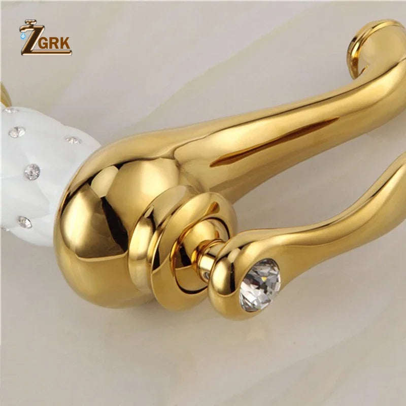 ZGRK Basin Faucets Diamond Gold Bathroom Faucet Single Handle Mixer Tap Hot and Cold Water Mixer Crane Bath Brass Mixer Tap