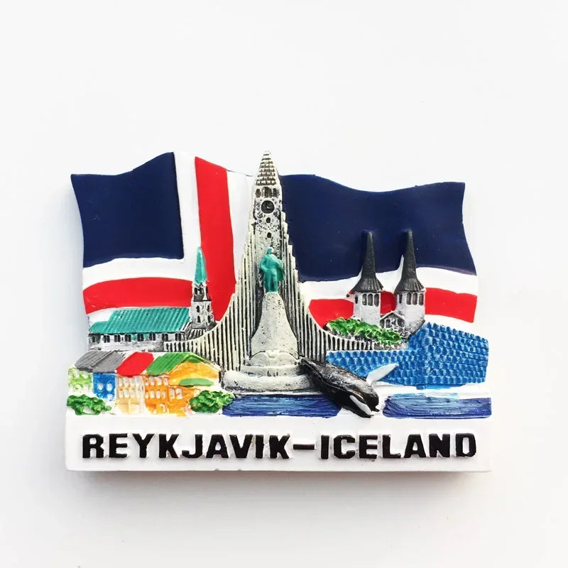 Iceland Tourism Souvenir Fridge Magnet  National Flag Landmark Fin Whale