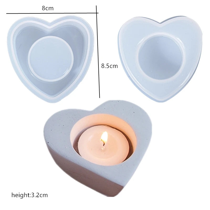 Heart Shape Candle Holder Silicone Mold DIY Craft Home Decoration Tea Light Tray Concrete Gypsum Molds Candlestick Making Mould