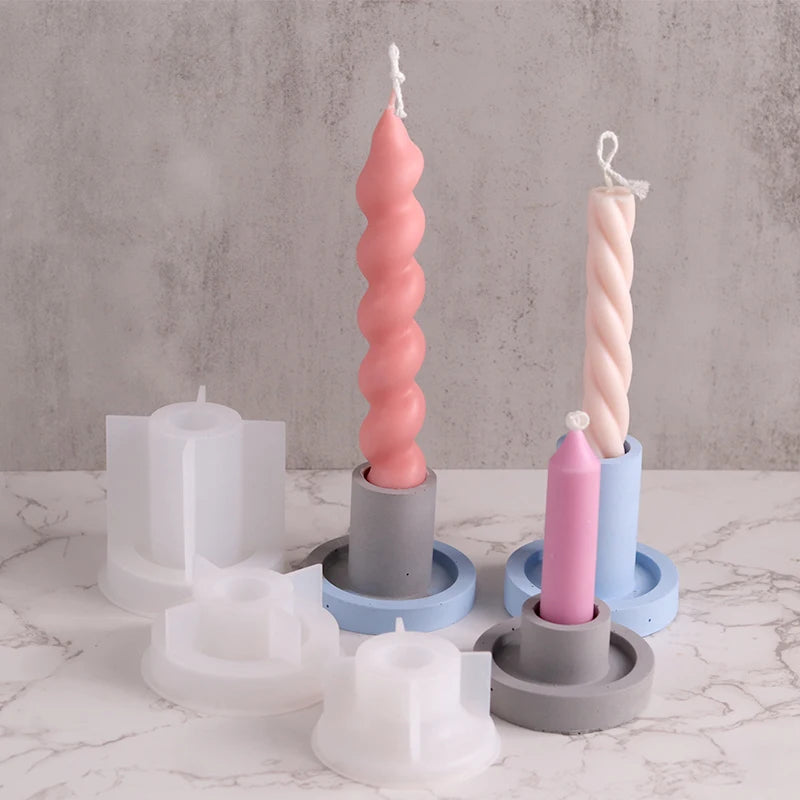 Concrete Round Candlestick Siliocne Mold DIY Handmade Plaster Epoxy Resin Candle Holder Tray Molds Home Crafts Decoration