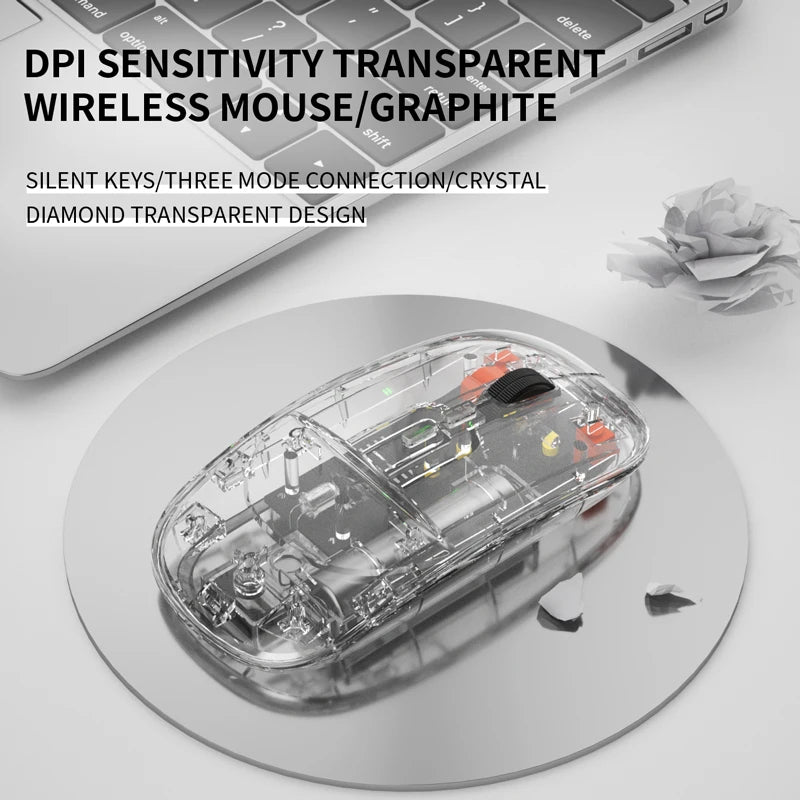 Xiaomi 2400DPI Bluetooth Wireless Mouse Full Transparent Cool Silent Dual Mode 2.4G500Ah Rechargeable Ergonomic Universal