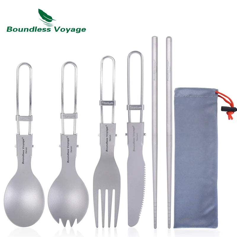 Boundless Voyage Camping Folding Cutlery Titanium Spoon Spork Fork Knife