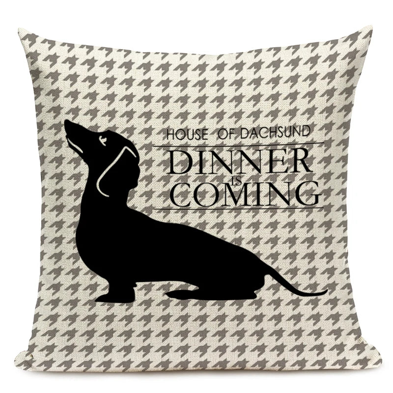 Cartoon Bull Terrier Dachshund Dog Cushion Cover Cute Animal Square