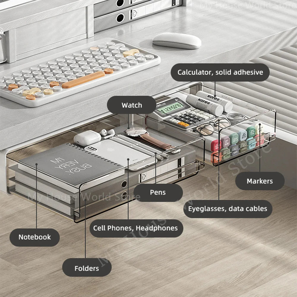 Tiroir autocollant caché sous la table