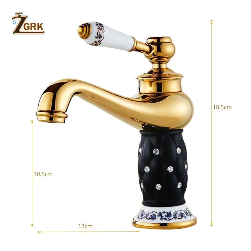 ZGRK Basin Faucets Diamond Gold Bathroom Faucet Single Handle Mixer Tap Hot and Cold Water Mixer Crane Bath Brass Mixer Tap