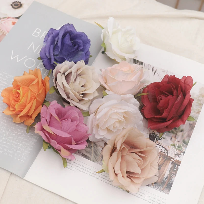 10pcs 7-8cm White Silk Rose Artificial Flower Heads Decorative Scrapbooking Home Wedding Christmas Decoration Fake Rose Flowers