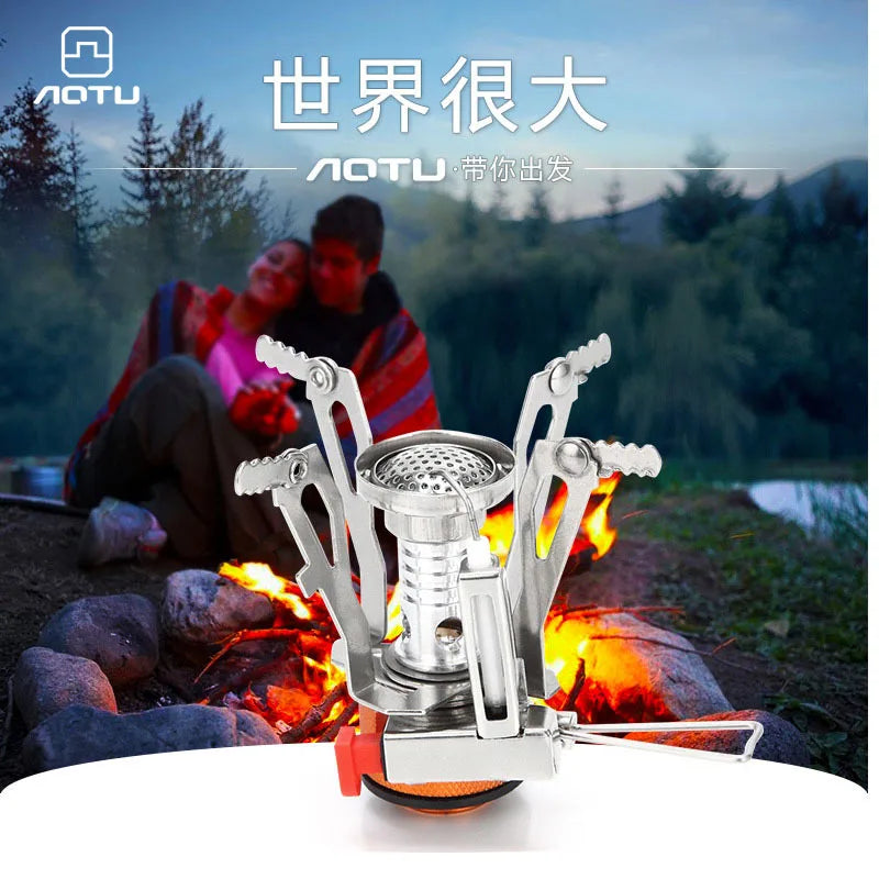 AOTU Portable Mini Gas Stove Ultralight Picnic Furnace Outdoor 3000w Cooker Burner For Camping BBQ