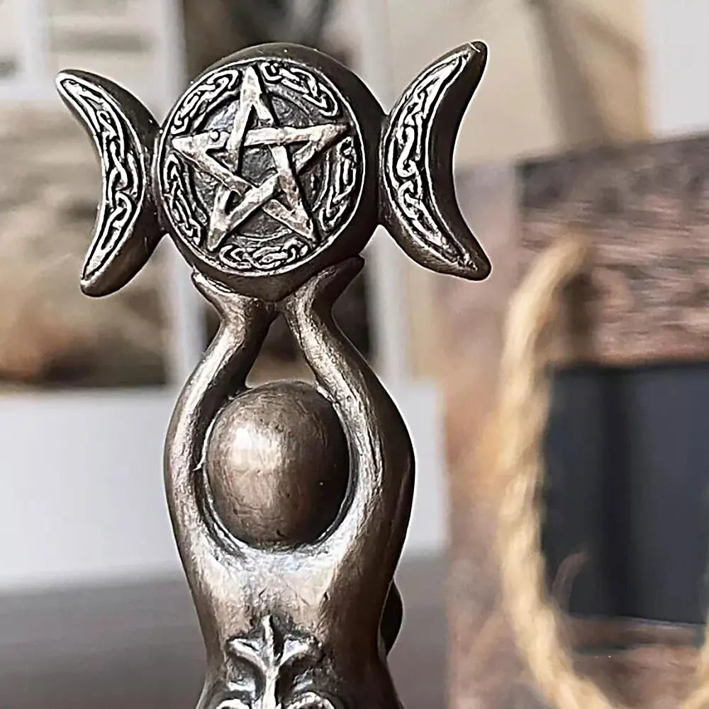 Goddess Triple Moon Tealight Candle Holder Stand Resin Sculpture Candlesticks Home Decor Gift