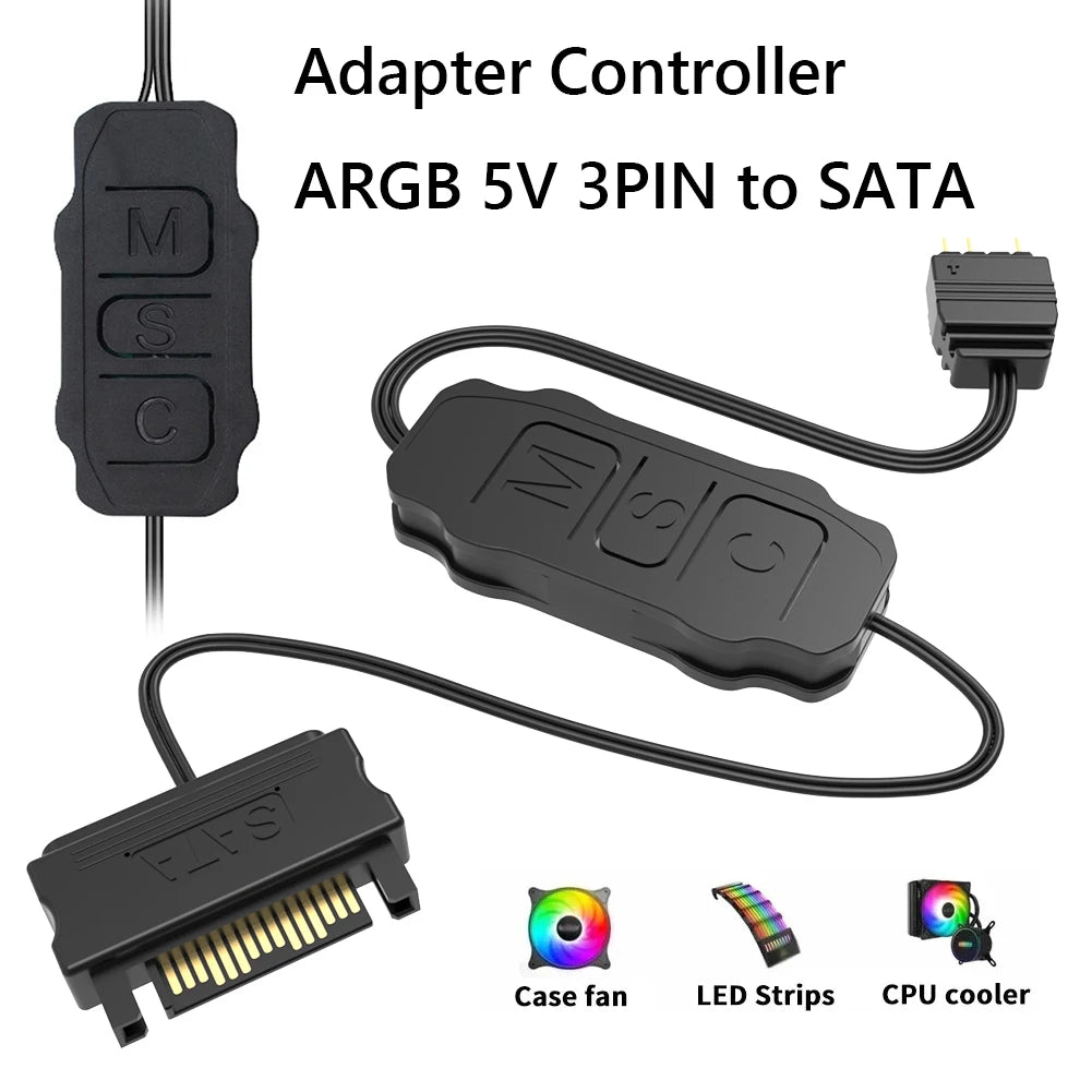 COOLMOON AR-1 Upgraded RGB Controller Cable 5V 3 Pin 3pin to SATA ARGB Controller HUB Adapter for PC Fan Cooling Fan Light Strip